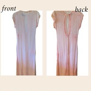 Vintage blush pink silk beaded evening dress